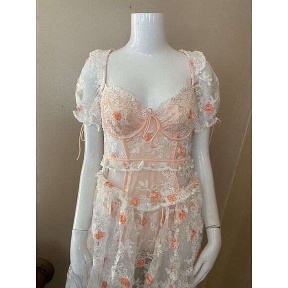 For Love and Lemons Tessa White Floral Appliqué Embroidered Midi Dress Sz M $369 - Picture 6 of 16